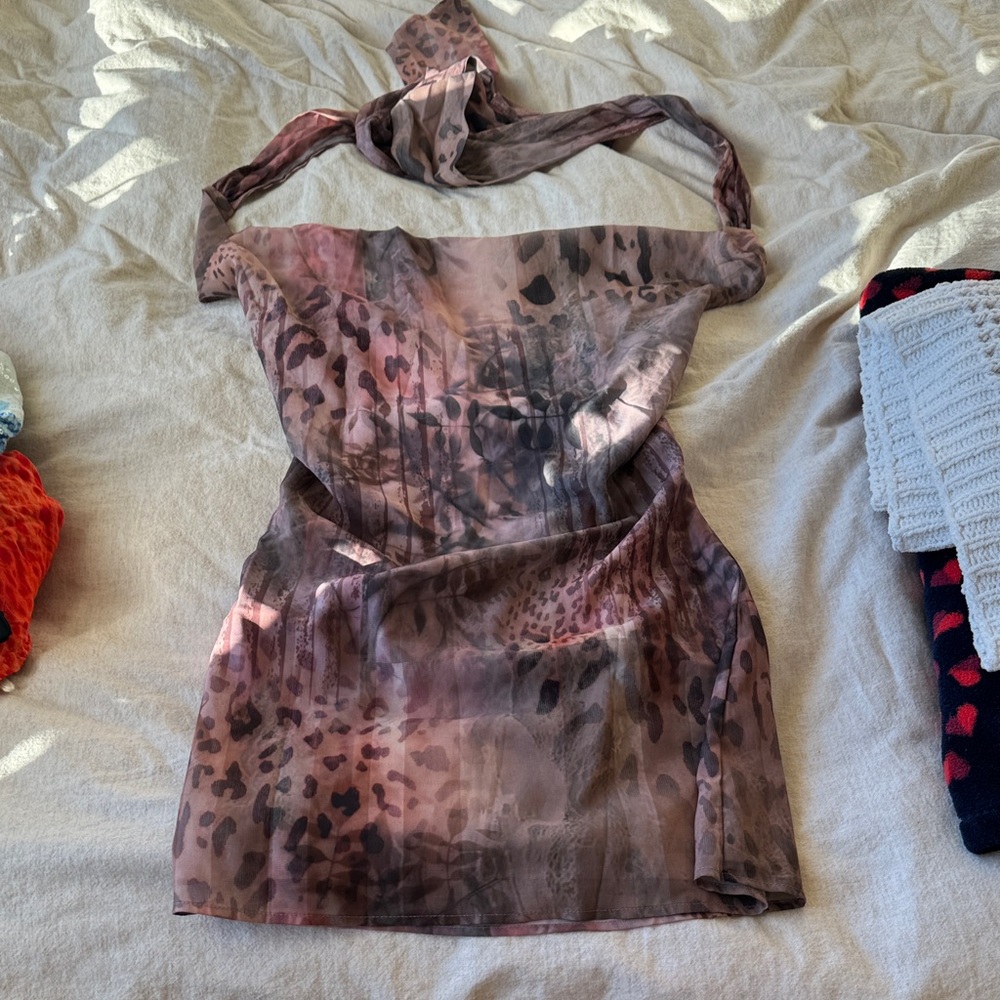 Animal Print Strapless Dress with Scarf